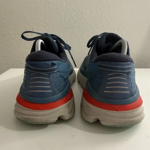 Hoka One One Men's Bondi 7 Athletic Shoes - Navy and Coral